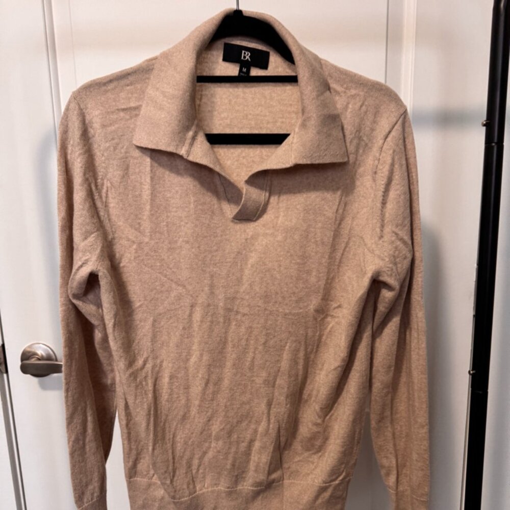 Banana Republic Merino Johnny Collar Long Sleeve Polo - cream/beige